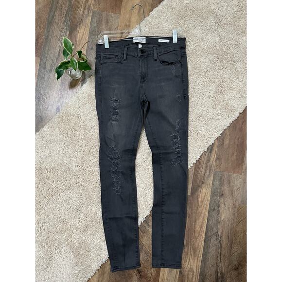 Frame Size 29 Gray Distressed Le Skinny De Jeanne Mid Rise Skinny Jeans - Picture 1 of 6